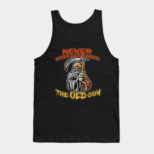 Never Underestimate The Old Guy Reaper Orange Tank Top